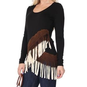 Long Sleeve Tri Color Fringe Tee